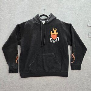 Juicewrld 999 Hoodie XL Black Graphic Print Fleece Skull Flames Logo Long Sleeve